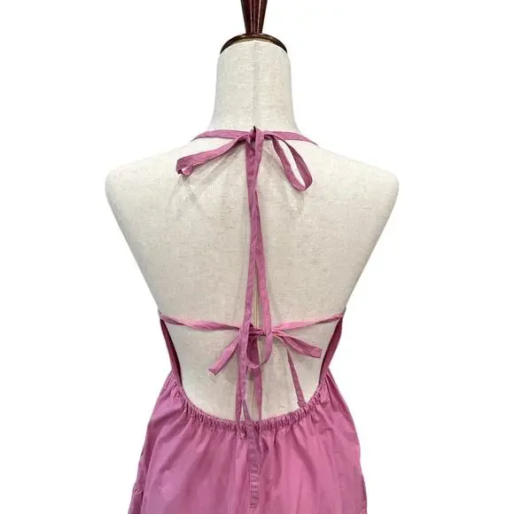 Madewell Sidonie Pink Poplin Midi Dress Tie Back Size Small - Picture 8 of 15